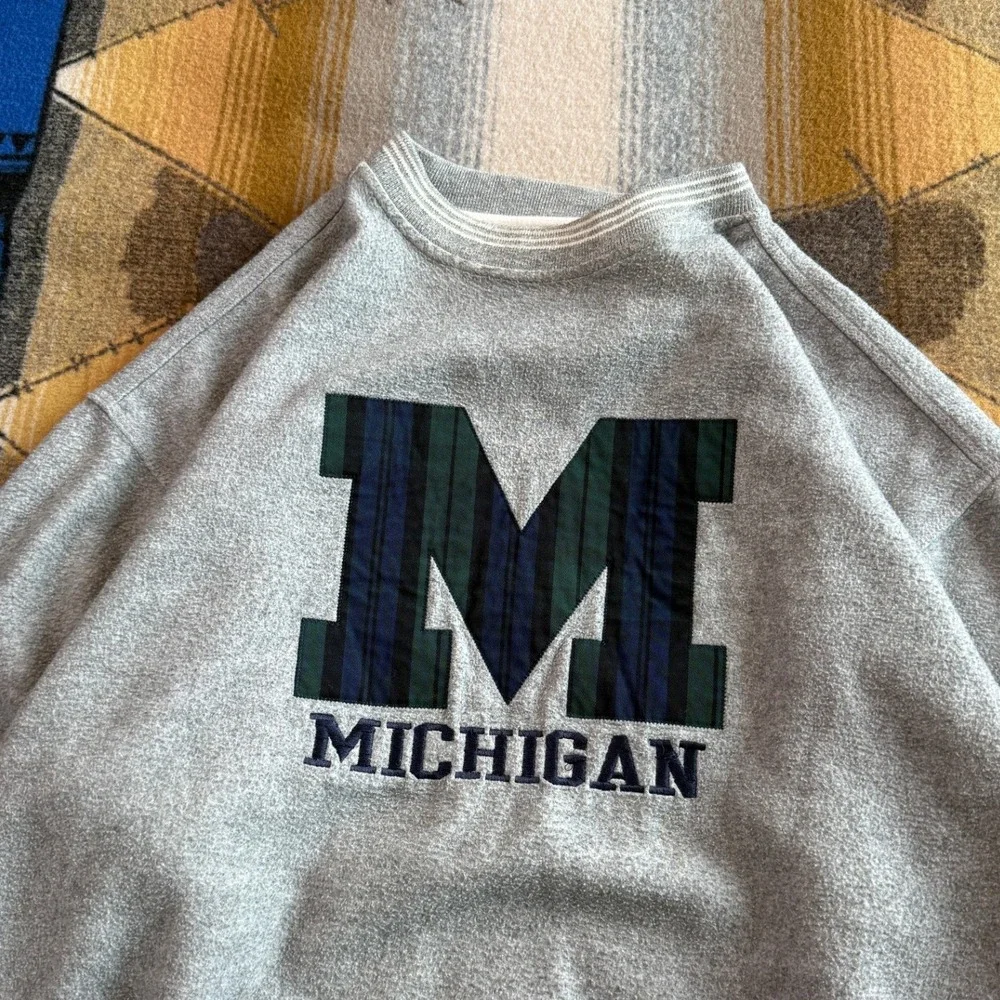 Vintage University Of Michigan Wolverines Sweatshirt XL Gray Plaid Embroidered - Picture 4 of 8